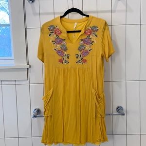Pink Blush Yellow Embroidered Accent Swing Dress
